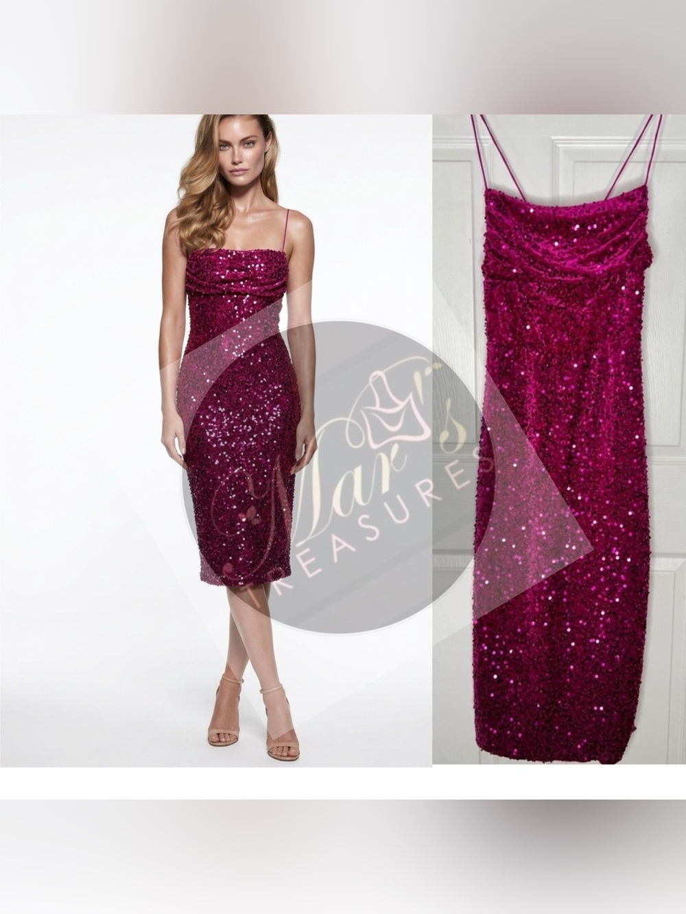 NWT Rihoas Pink Sequin Cocktail Party Formal Dress Sz XS